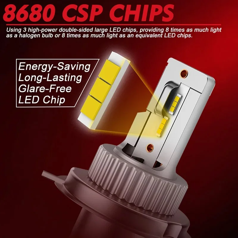 H4 Fanless LED CSP Headlight Bulb for Car Motorcycle 9003 LED Hi/Lo High and Low Beam Headlamp Auto Head Lamp 12V Ultra Bright
