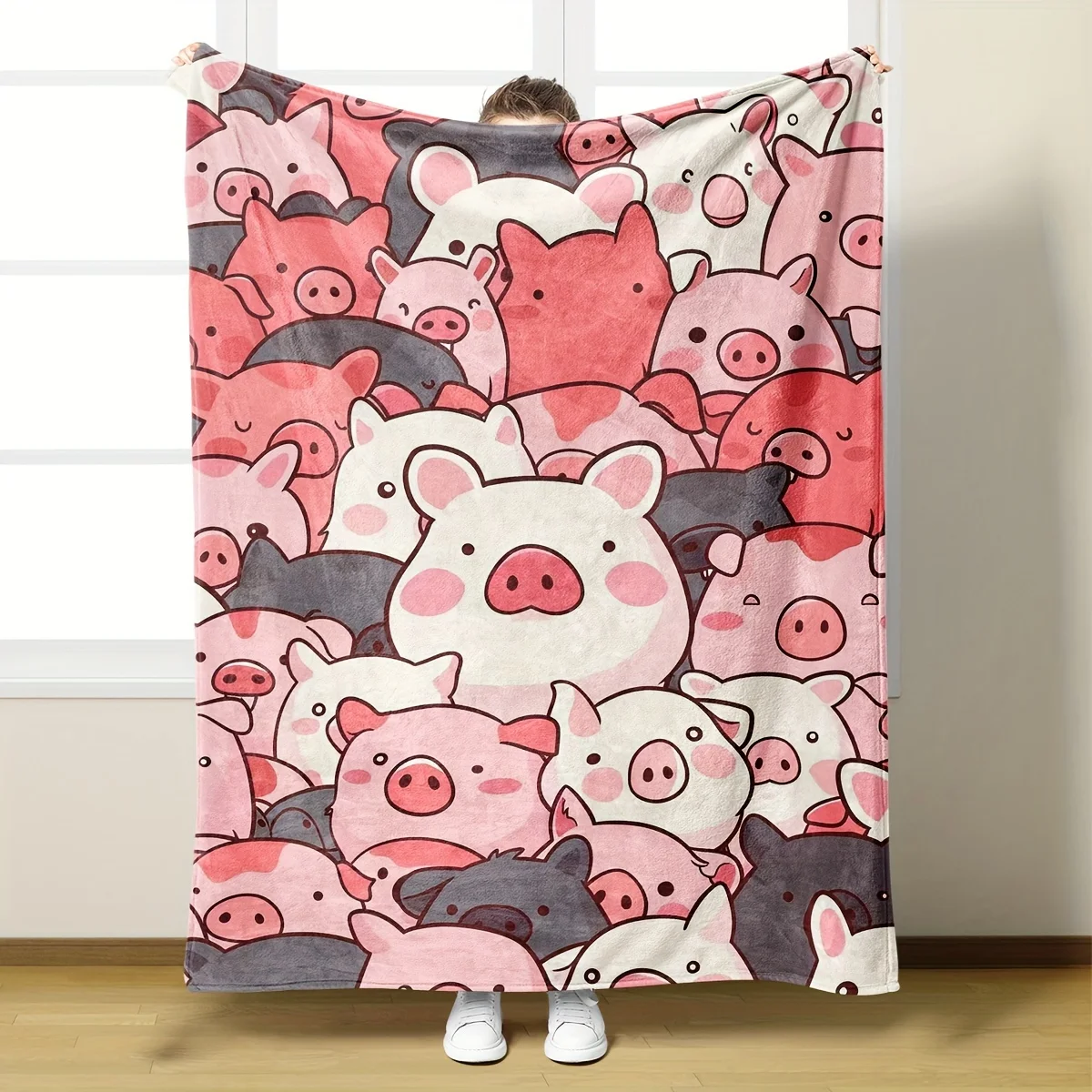 Cute Pig Pattern Flannel Blanket Soft Comfortable Elegant Home Decor Ultimate Coziness