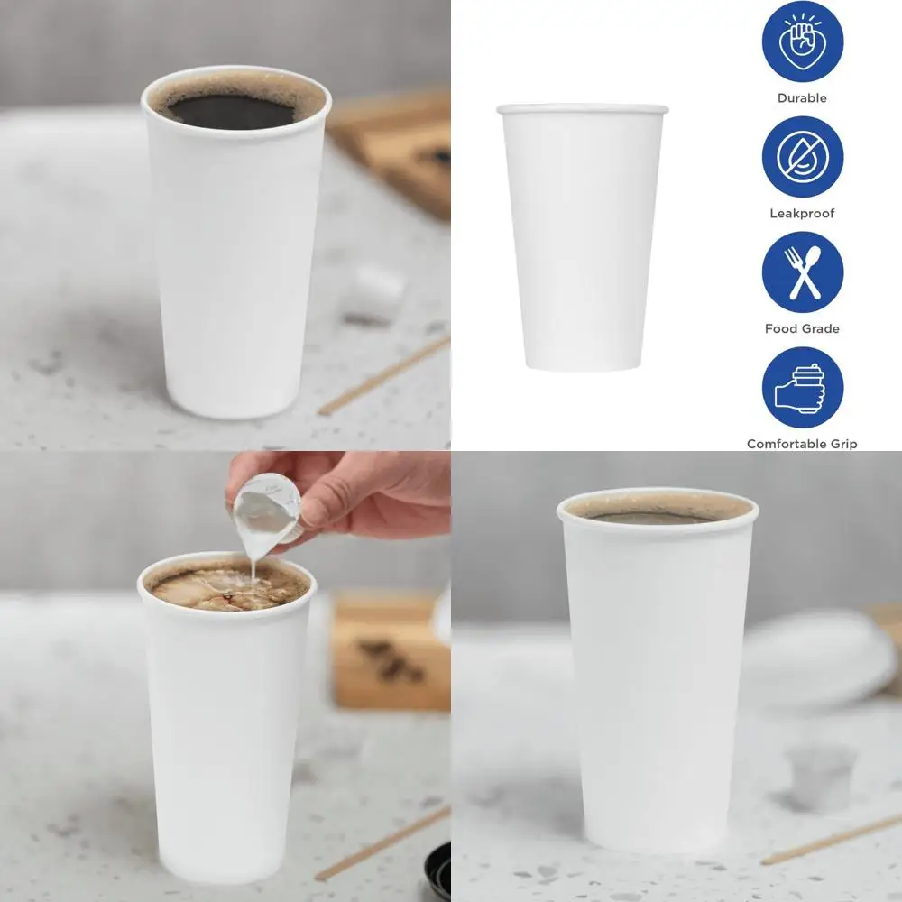 

20 Ounce White Paper Coffee Cups - Disposable Hot/Cold Drink Cups, 600 Count, 90mm Diameter for Beverages