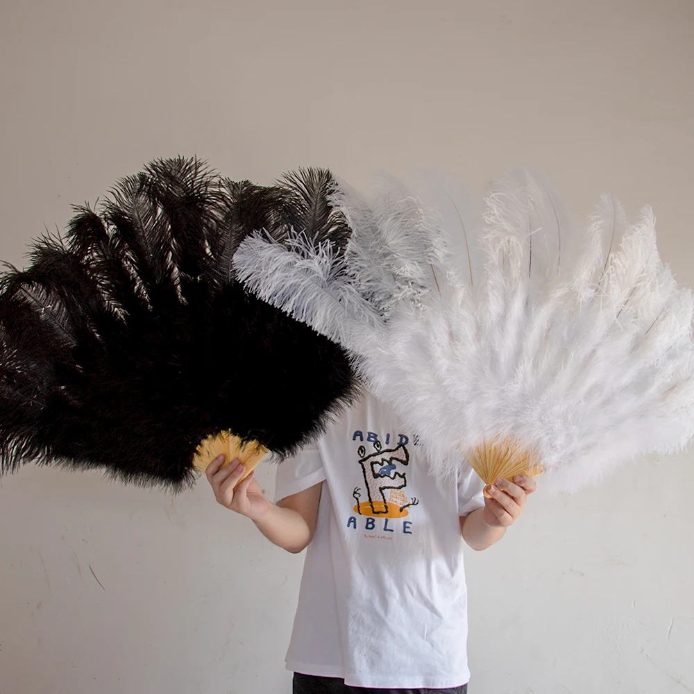 Colored Ostrich Feathers Fan 60cm Handheld Plumes Fan Dancer Party Performance Ornament Stage Props Crafts Plume 1/2Pcs