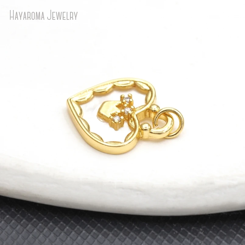 

5Pcs Gift For Her Jewelry Wholesale Gold Color Hearts Heart Shape Point Crown Invisible Setting Copper Pendant Charms