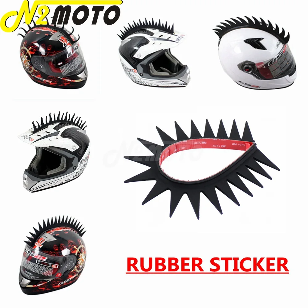 Black Motorcycle Helmet Sticker Mohawk Spike Cool Biker Warrior Stick Rubber Strip Motobike Saw Blade Flame Wave Style