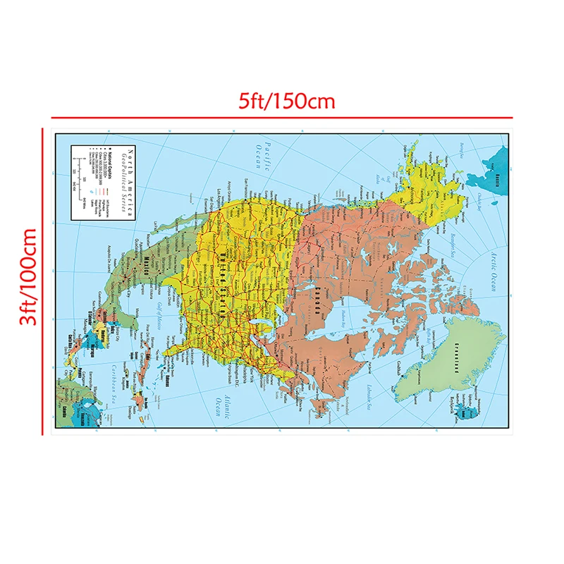 100*150cm a américa do norte política e tráfego mapa da rota da parede arte cartaz não-tecido lona pintura casa decoração material escolar