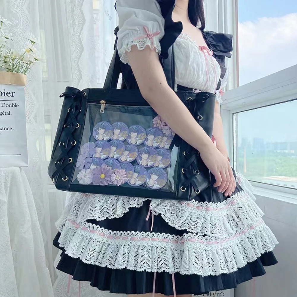 Y 2K Japanse Kawaii Meisjes Itabag Zachte Pu Lederen Schoudertas Grote Capaciteit Nieuwe 2024 Strik Lint Lolita Jk Handtassen Ita Tas