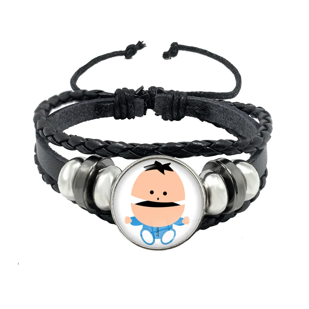 Anime South Park Glass Cabochon Leather Bracelets Multilayer Braided Bracelets Bangles Handmade Jewelry Gifts