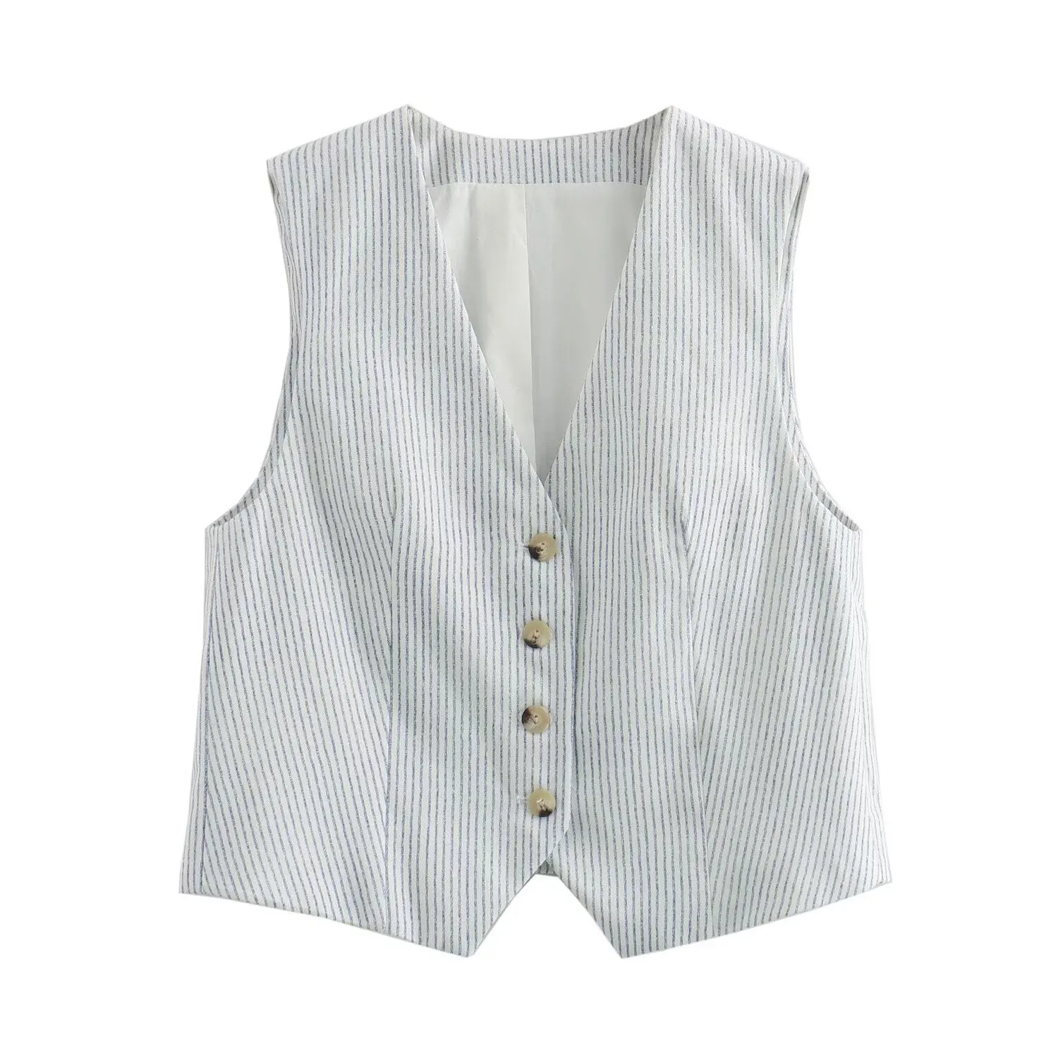 Tangada Women 2024 Striped Waistcoat Vintage V Neck Sleeveless Female Outerwear 6X0402