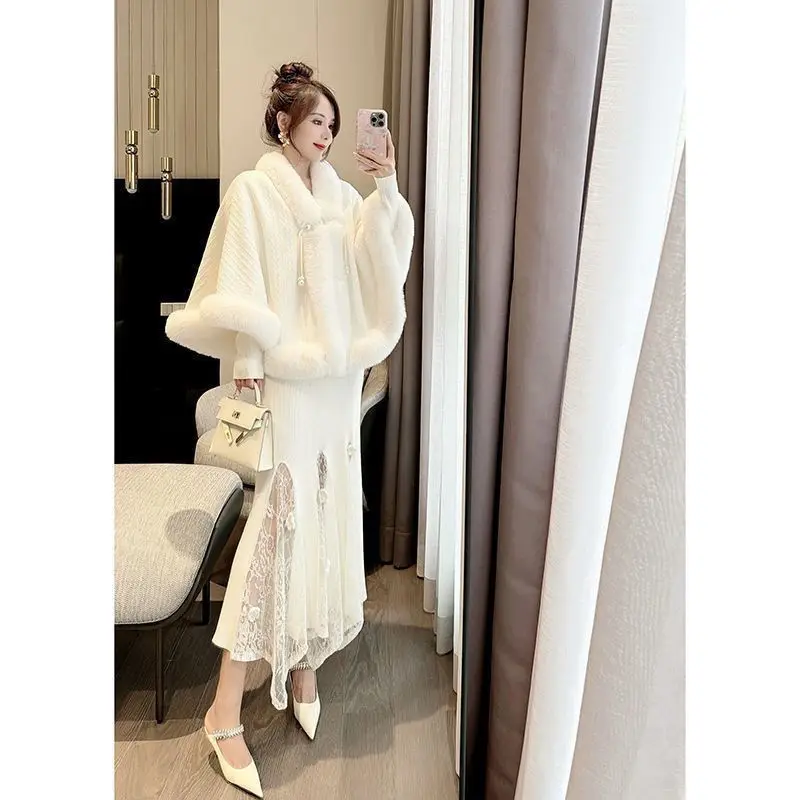 الصين نمط أفخم رشاقته جديد كيب سترة 2025 الخريف الشتاء فو شال فرو معطف الراقية مزاجه شيونغسام خارج الفراء عباءة #5