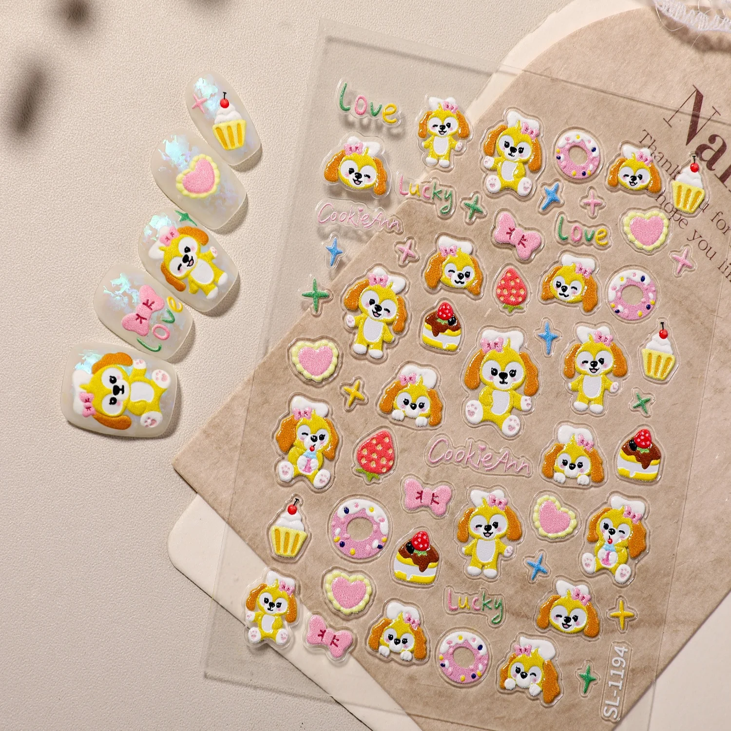 

Cute Animal 5D Nail Art Stickers Cartoon Cat Dog Bear Kawaii Expressions Simple Self Adhesive Manicure Decal DIY