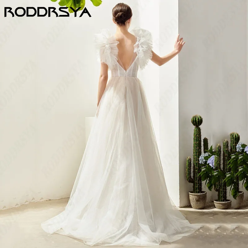 RODDRSYA Fairy V-Neck A-Line Wedding Dresses Sleeveless Tulle Sexy Backless robe de mariée Elegant Ivory Custom Made 2024