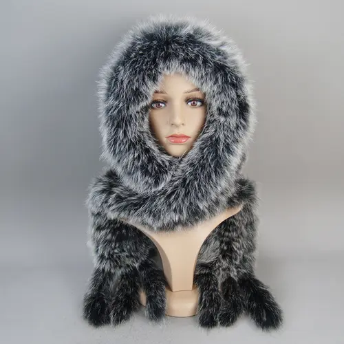 Luxury Knit Genuine Fur Caps Muffler Winter Thick Women 100% Natural Fox Fur Hat Scarves Lady Warm Fluffy Real Fox Fur Hat Scarf - Image 8