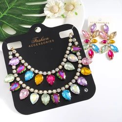 girlgo Luxury Necklace Earrings Sets Colorful Rhinestone Necklace Women's Wedding Bridal Jewelry Accessories