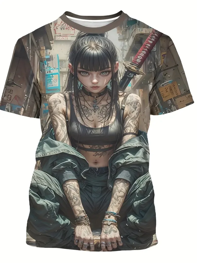 2026 Children's T-shirt Anime Samurai Girl 3D Printed Fashion T-shirt Street Trend Style Japanese Korean Style Short Sleeve Top