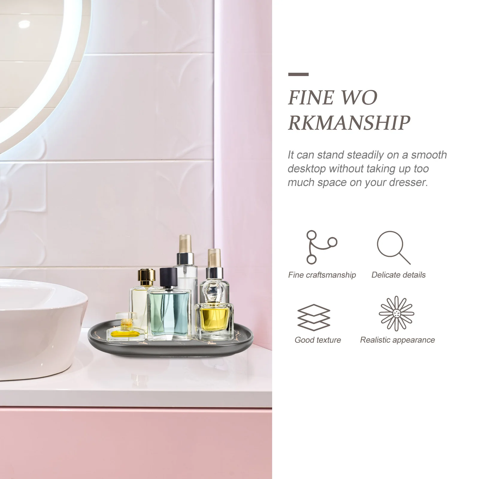 

Marble Pattern Storage Tray Fine Workmanship Sundries Organizer Bathroom Vanity Finishing Decorative Tray