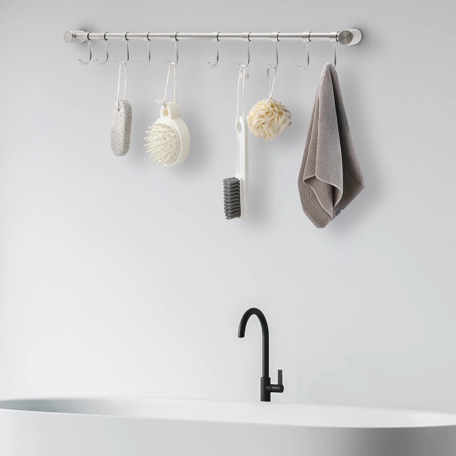 20 inch Wall-mounted Rail Utensil Storage Hanger 304 Stainless Steel Kitchen Hanging Racks For Spatula Spoon Cookware Mug