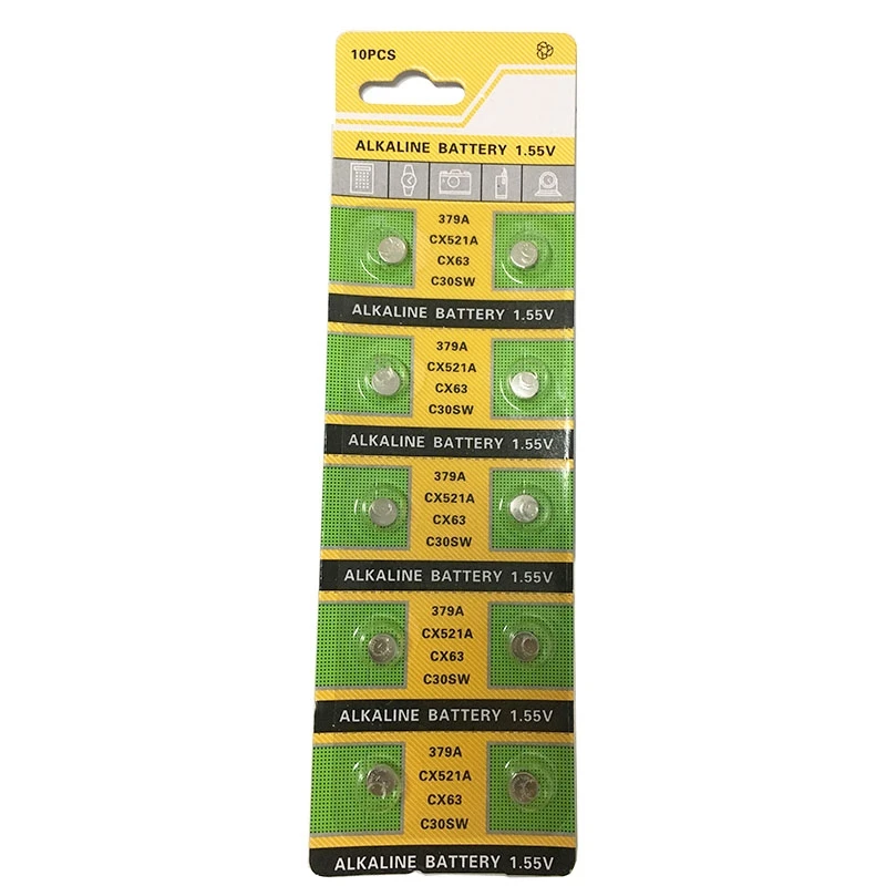 10PCS/LOT AG0 379A LR521 SR521SW 1.55V Alkaline Battery for Watch