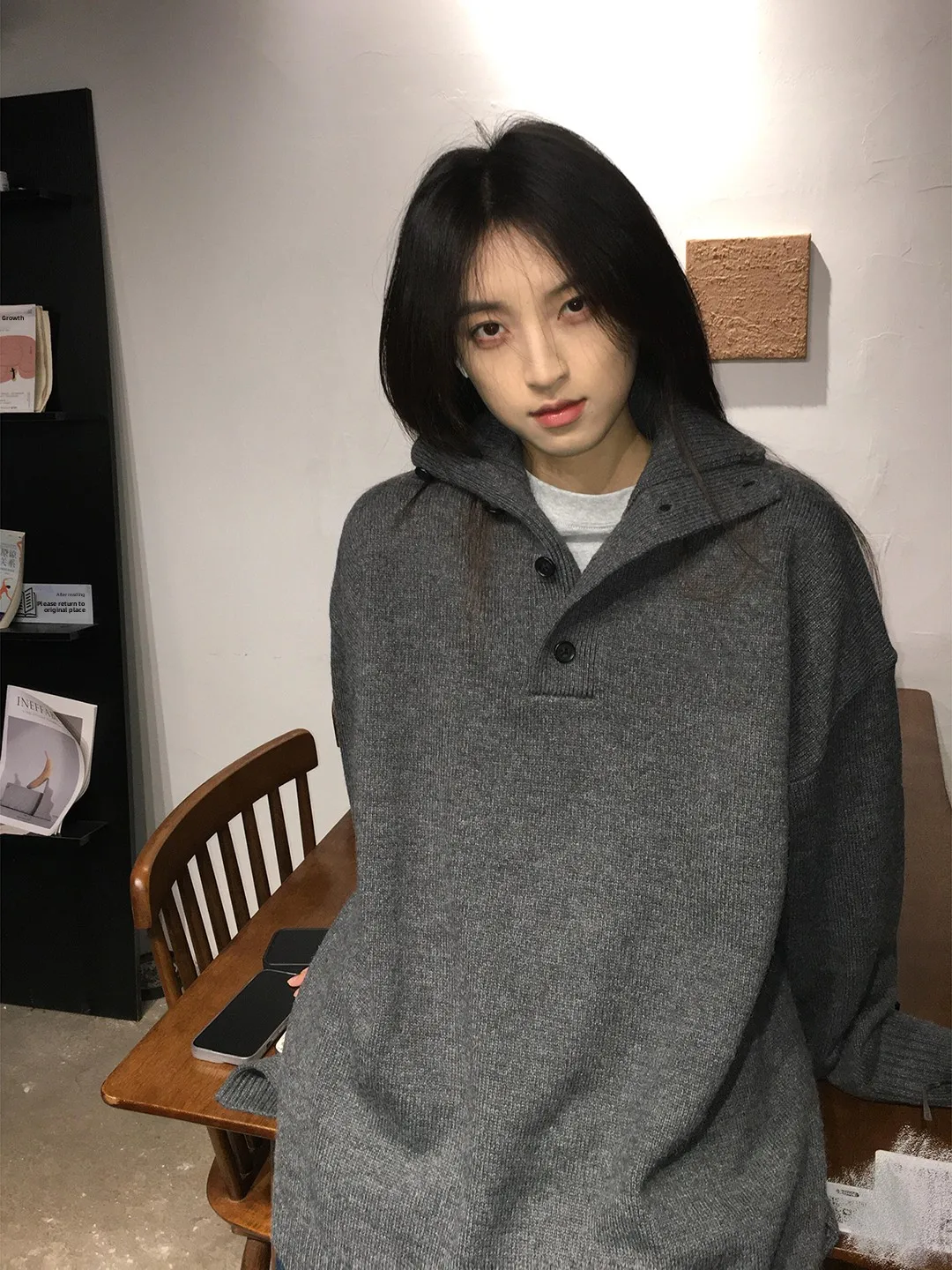 

Soft Cozy Men's Knitted Sweater Henry Collar Lazy Sle Autumn Winter Heavyweight Casual Outerwear Loose Fit Button up