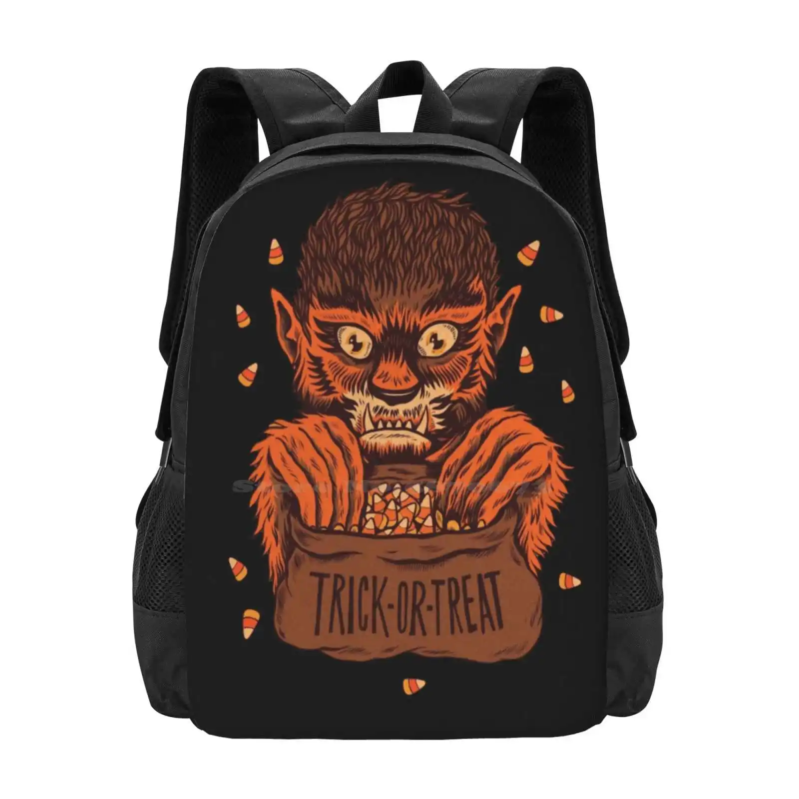 Trick Or Treat School Bags For Teenage Girls Laptop Travel Bags Halloween Cat Trick Or Treat Scared Spooky Knife Flower Funny