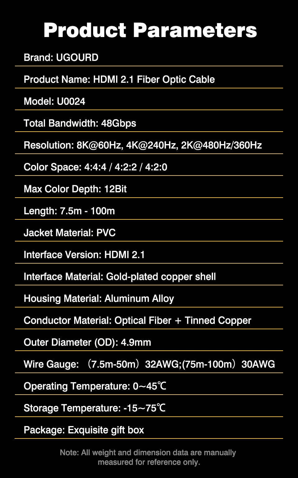 UGOURD Glasfaser HDMI 2.1 Kabel Aktives Optisches AOC HDMI-über-Glasfaser-Kabel 8K60Hz 4K 120Hz Lange Distanz 7,5m - 20m 30m 50m 100m – Detail 15