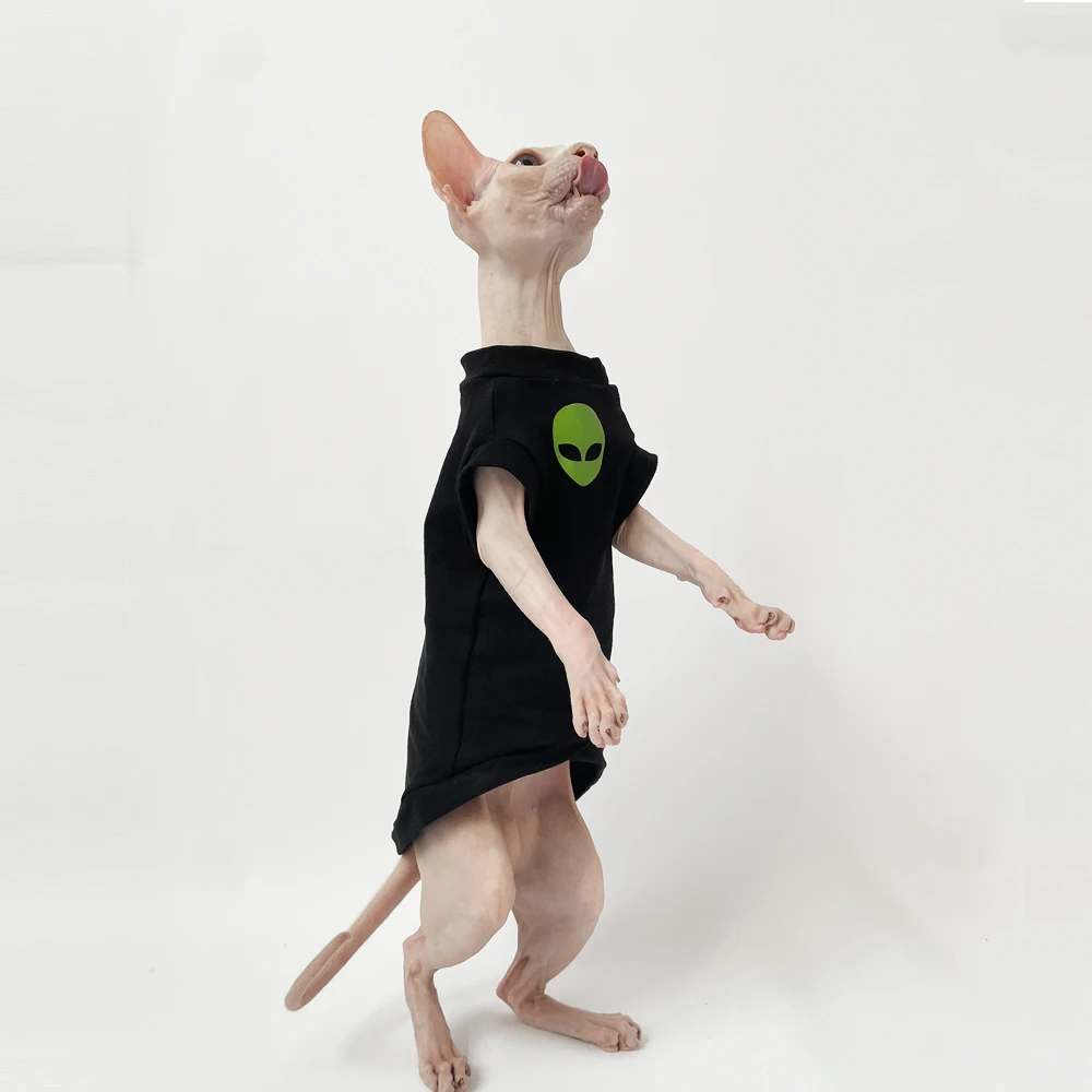 Cat Clothes for Sphynx Fashion Black Cotton Coat for Cat Striped Winter T-shirt For Devon Rex Soft cotton T-shirt Cat costume