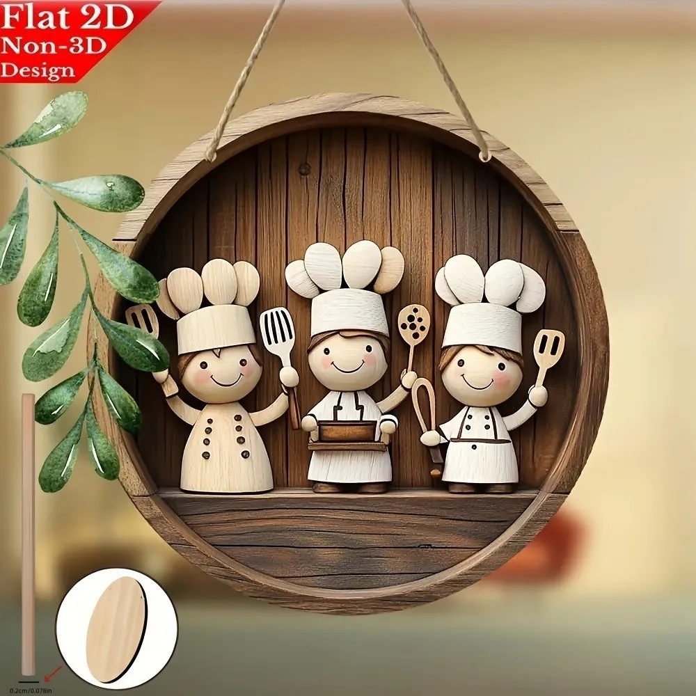 2D Plan Kitchen Sign Wooden Door Wreath Restaurant Chef Pendant Decorative Plate Hanging Decoration Food Pickup Window Sign Bar
