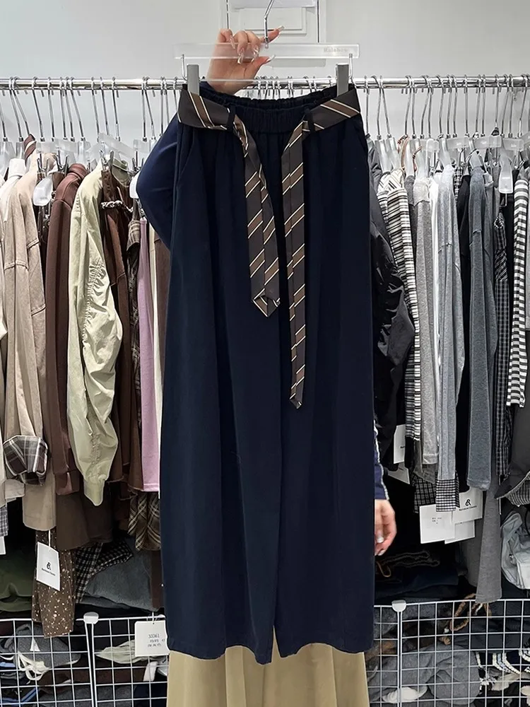 بنطلون واسع الساق بخصر مرتفع وتصميم كوري أنيق، بنطلون كاجوال للنساء مقاس كبير 300، بنطلون فضفاض لموسم الخريف