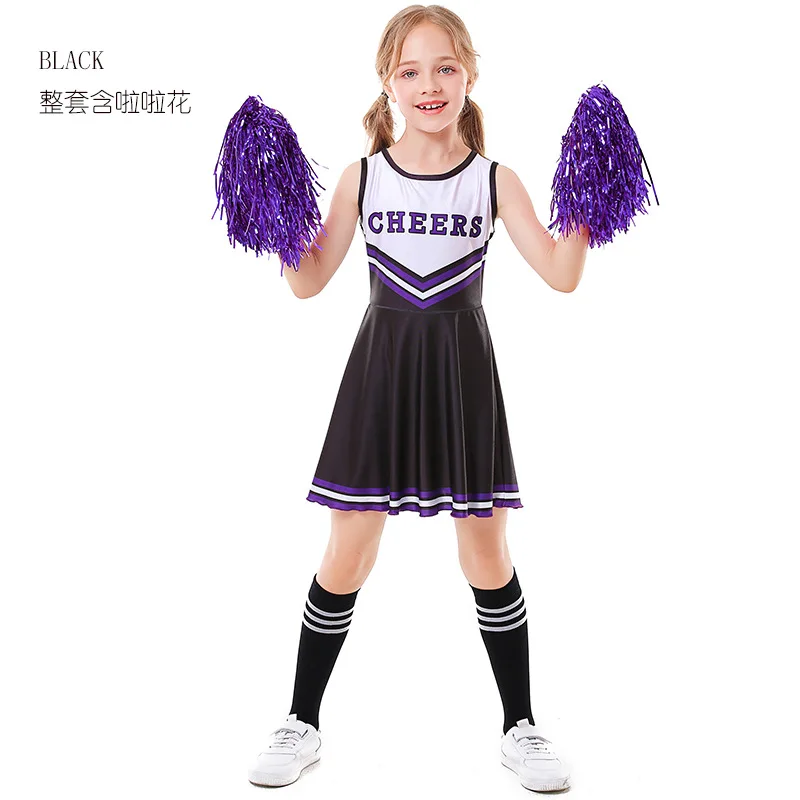 5 colori bambino ragazza cheerleader vestito senza maniche stampato costume di danza moderna spettacolo teatrale cheerleader calcio vestiti per bambini vestito