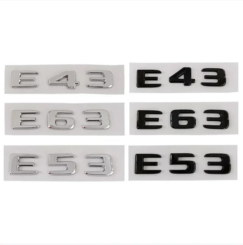 yZ[z3D ABS Black Chrome Letters Car Sticker Rear Trunk Emblem Badge E43 E53 E63 Logo For Mercedes AMG E Class W213 W212 Accessories