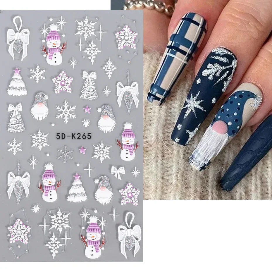 Pegatinas navideñas de copos de nieve en relieve 5D, calcomanías de dibujos animados de Papá Noel, calcomanías de manicura DIY, puntas de aluminio