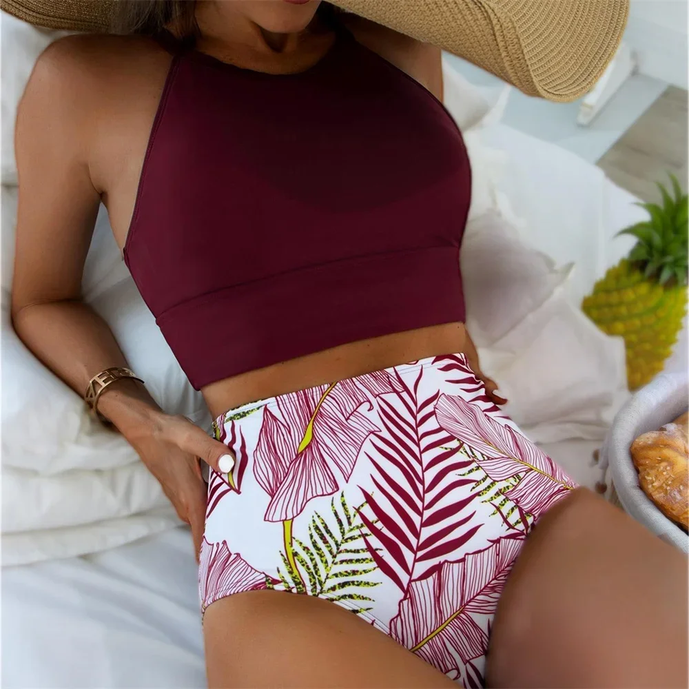 Mode Print Bikini Hoge Taille Badpak Bandjes Push Up Badmode Vrouwen Twee Stukken Strand Badpakken Tankini Maillot Bain Femme