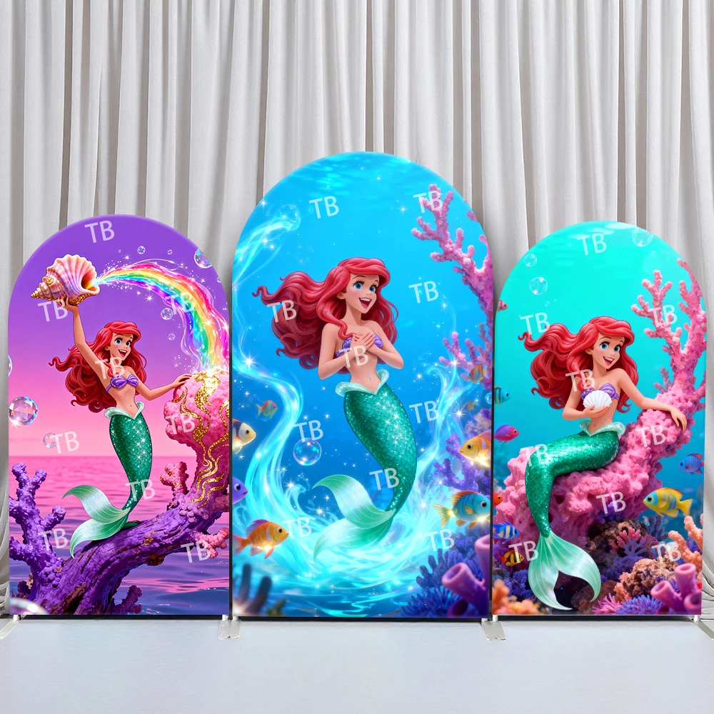 

Disney The Little Mermaid Ariel Arch Backdrop Cover Underwater Scene for Kids Birthday and Baby Shower Party Photo Booth Decor