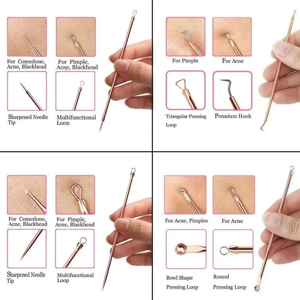 Pince à épiler pour enlever les boutons, grattage et fermeture des cellules, pour Salon de beauté, pincettes pour points noirs, outil pour la peau, nettoyeur en profondeur, aiguille pour l'acné, 4 pièces/ensemble