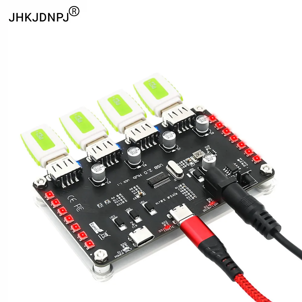 4 Port USB 2.0 Hub with 3528 colorful LED and auxiliary power for PC, Laptop, Keyboard, Mouse