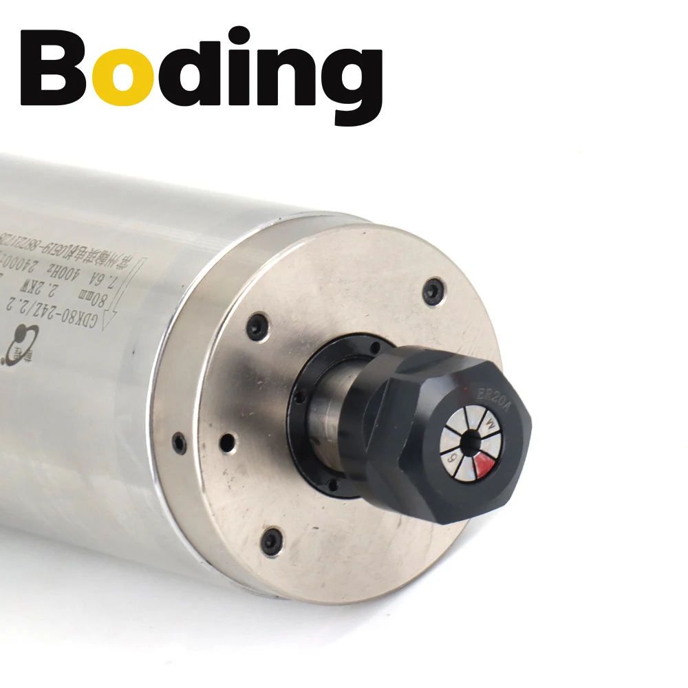 BODING 1.5KW 2.2KW CNC Water Cooled Spindle Motor 220V 380V ER16 ER20 400Hz GDK80-24Z For CNC Metal Milling Cutting Machine