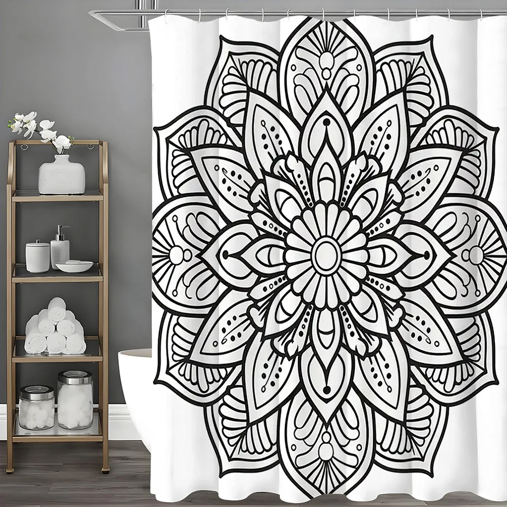 

Занавеска для душа с большими цветами на черной подкладке, моющаяся грязеотталкивающая насадка для душа, водонепроницаемая полиэстеровая занавеска для ванны для домашнего декора