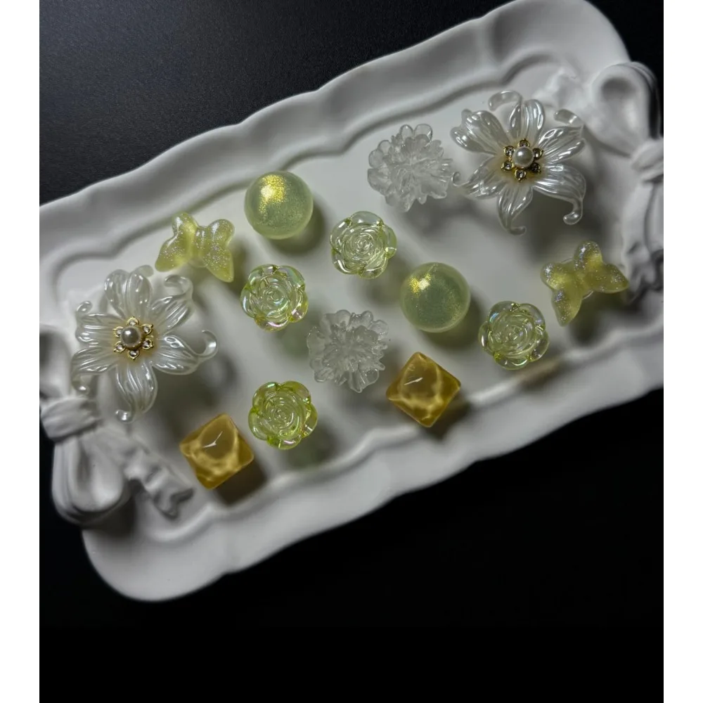 14pcs Hole Shoes Charms Removable Yellow Peony Series Shoes Accessories for Girls Summer Shoes DIY Gift