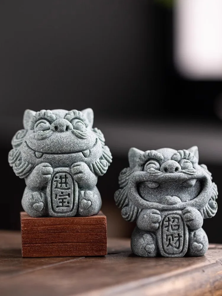 

Chinese Style Stone Lion Desktop Mascot Tieguanyin Tea Pet Ornaments Creative Potted Fish Tank Decoration Oolong Tea Pet