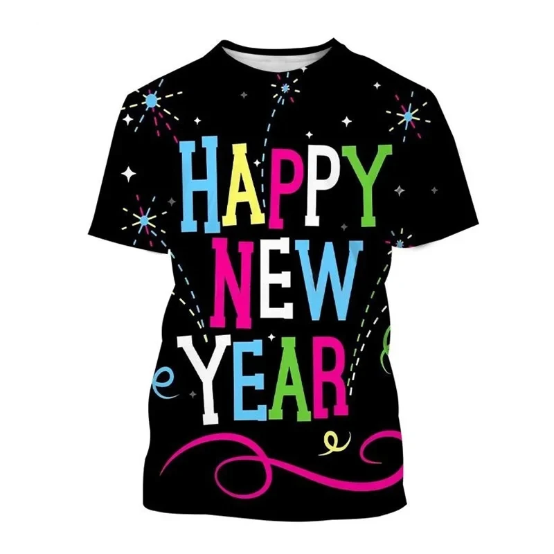 Happy New Year 2025 3D Printed T Shirt Casual Fashion Unique Pattern T-shirt Merry Christmas Festival Trendy Popular Tee Top