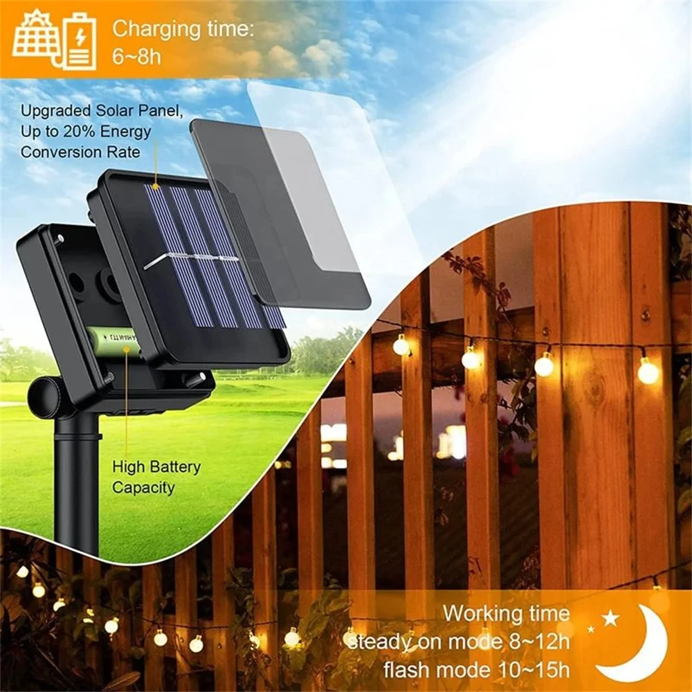 Solar String Lights for Outside Crystal Globe with 8 Modes Waterproof for Garden Tree Patio Party Christmas Decorations 50LEDs