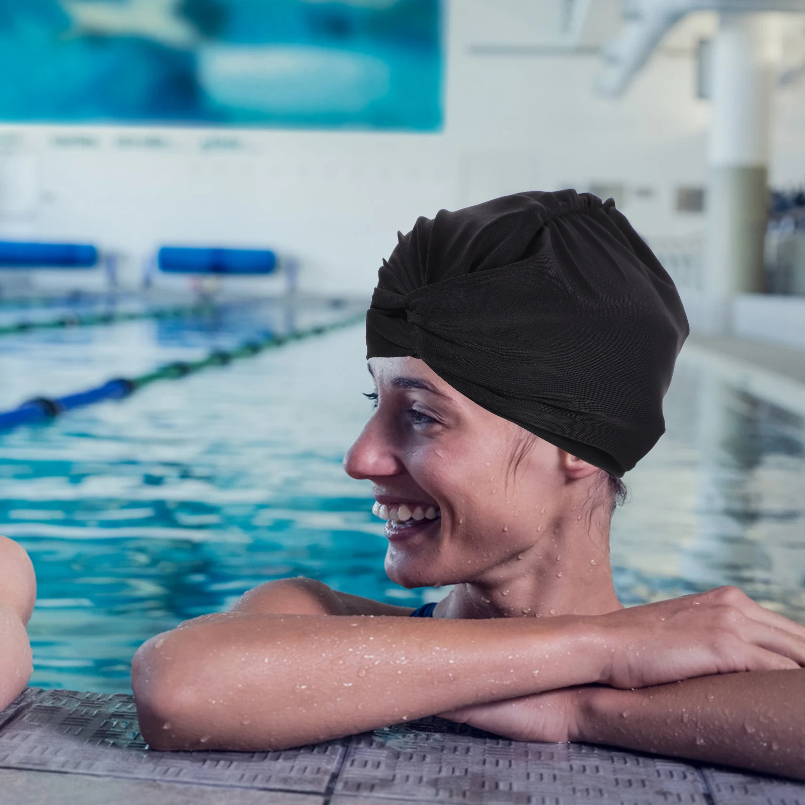 

Women's Pleated Swim Cap Large Stretchy Swimming Hat for Long Hair Thick Curls Wear-Resistant Nylon Pool Swim Cap