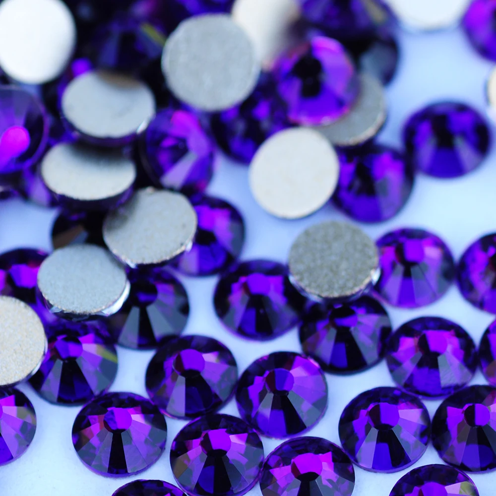 PUBRILEX Purple Velvet Non Hotfix Strass Crystals Flat Back Luxury Glitter Glass Stones Cold Fix Rhinestones For Nail Art DIY