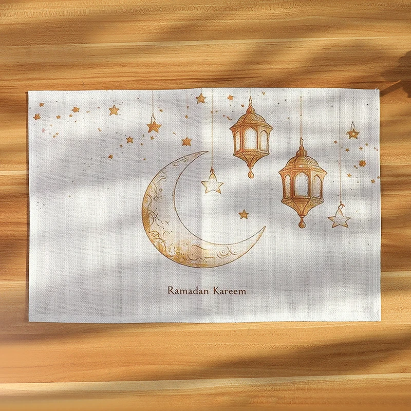 45x30cm Eid Mubarak Ramadan Linen Placemat Decoration Home Kitchen Accessories Islamic Muslim Party Table Decorations
