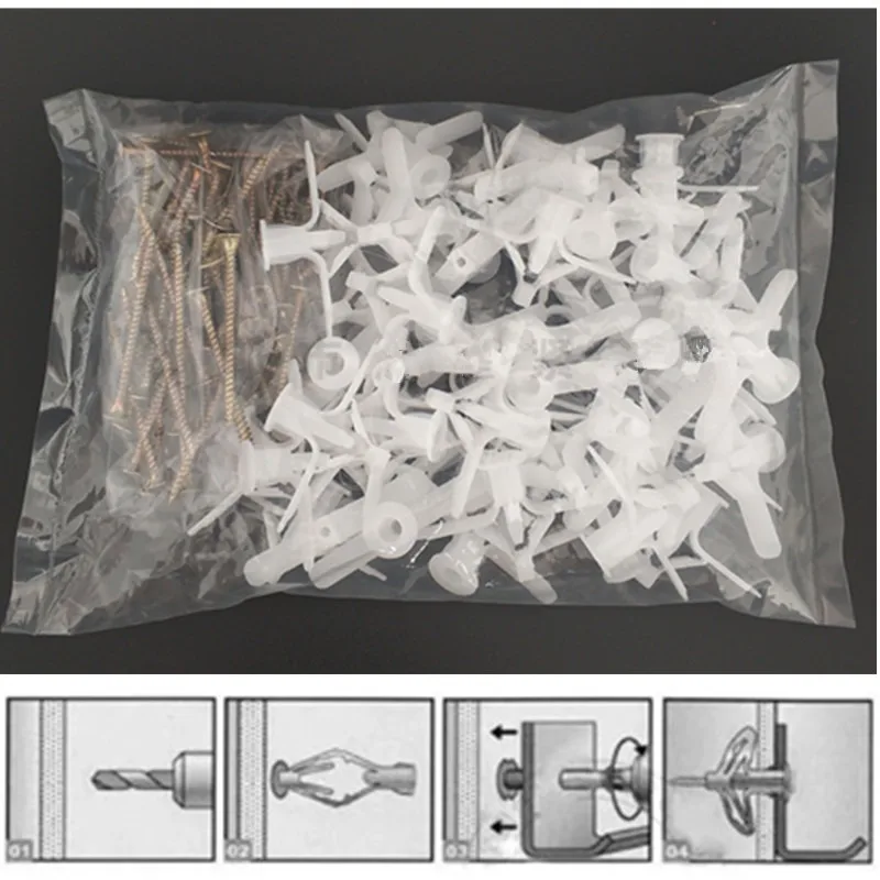 100pcs Nylon Butterfly / Aeroplane Wall Plug for Hollow Partition Wall Ceiling Plaster Screw Plug Fastener Anchor Bolt Dry Wall