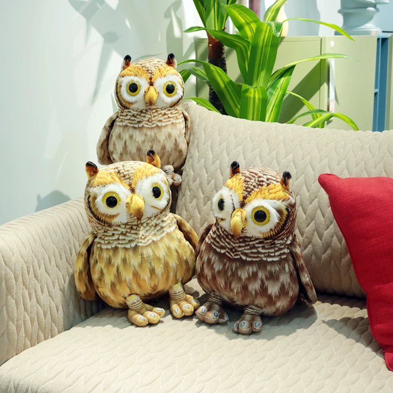 Stuffed Brown Owl Doll, Real Life, presente boneca, Novo, 35cm