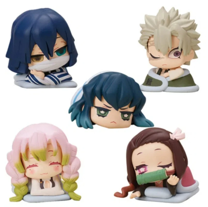 New 5pcs/set Anime Demon Slayer Mitsuri Obanai Q Version sleeping position Mini Action Figure PVC Model doll Toy Rement Gifts