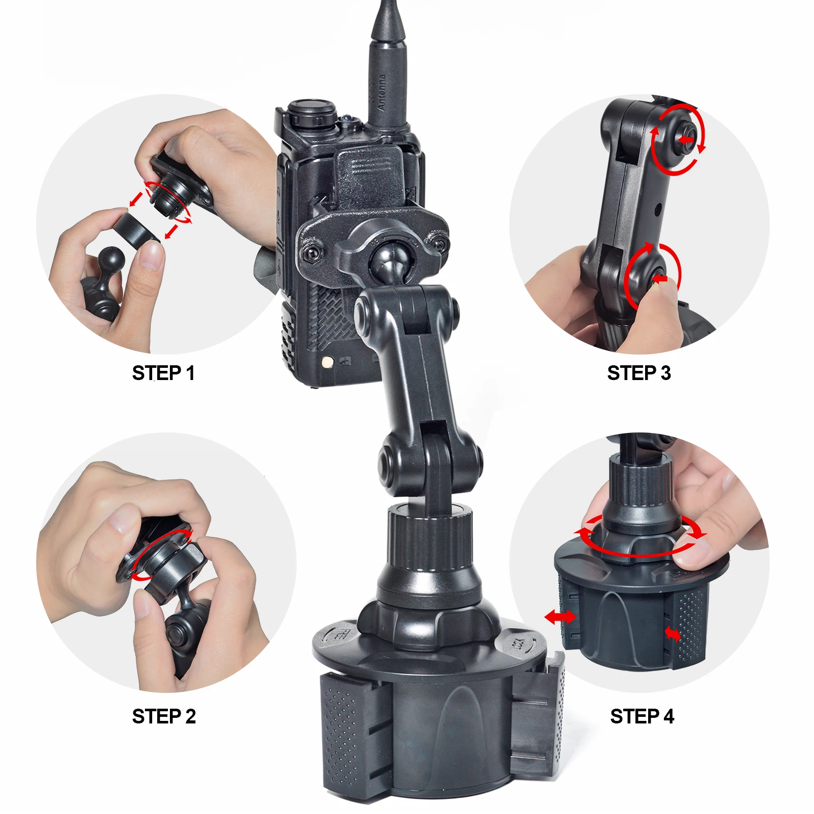 Supporto portabicchieri per autoradio, supporto per auto walkie-talkie con collo regolabile per radio CB portatile Baofeng UV5R Motorola Talkabout