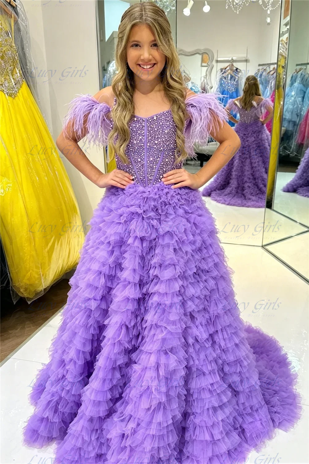 Quality Layering Tulle Flower Girl Dress Luxury Appliqué Tulle Fluffy Little Princess Pageant Kids Birthday Party Evening Gowns