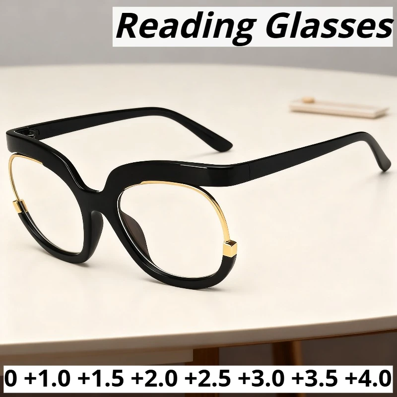 

Stylish Personalized Oversized High-definition Presbyopia Glasses Trendy Round Frame Anti-blue Light Reading Eyewear for Women