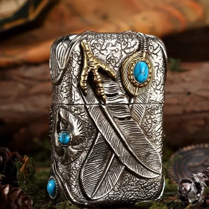 New Eagle Turquoise Fuel Lighter, Classic Windproof Grinding Wheel Lighter, Cigarette Accessories, Men's Gift