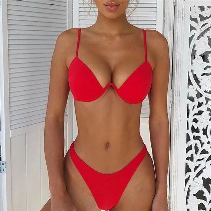 Bikini para mujer verano Color sólido Push Up Bandeau sujetador vendaje Y2k estilo mujeres trajes de baño