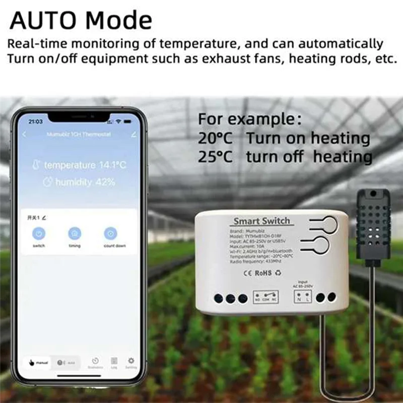 ABJF-Tuya Wifi 1-Way Smart Switch Temperature Sensor AC 85-250V Wireless Smart Switch With Remote Controller